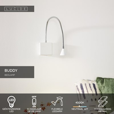 Lucide BUDDY - Bedlamp / Wandlamp - LED - 1x4W 4000K - Wit